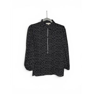 Max Studio London Womens S Black White Dot Popover Blouse Long Sleeve Collared